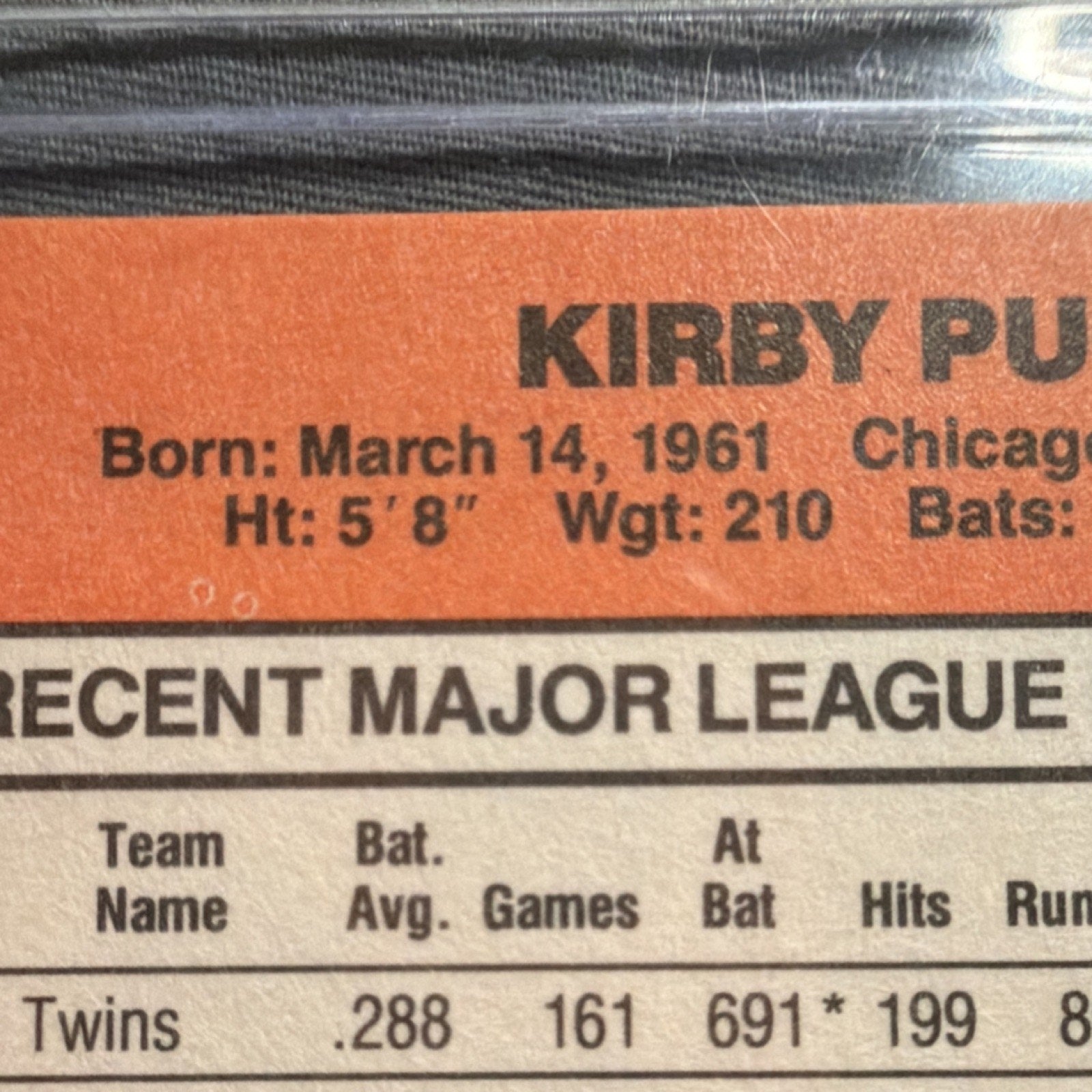 Error Card- Donruss 1990 Kirby Puckett #BC-8 Twins MVP Baseball Card - DOB Error