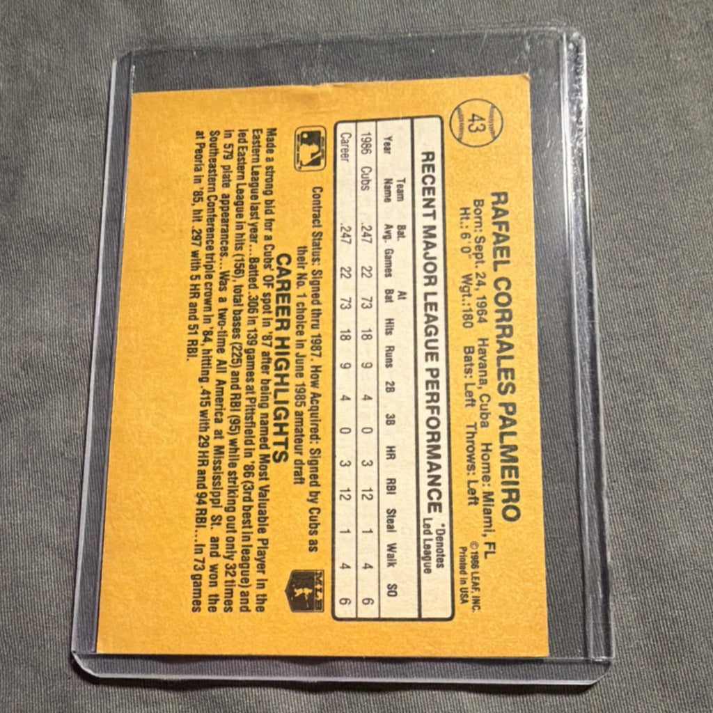 Donruss 1987 Rated Rookie Rafael Palmeiro #43 Chicago Cubs Baseball Card MLB