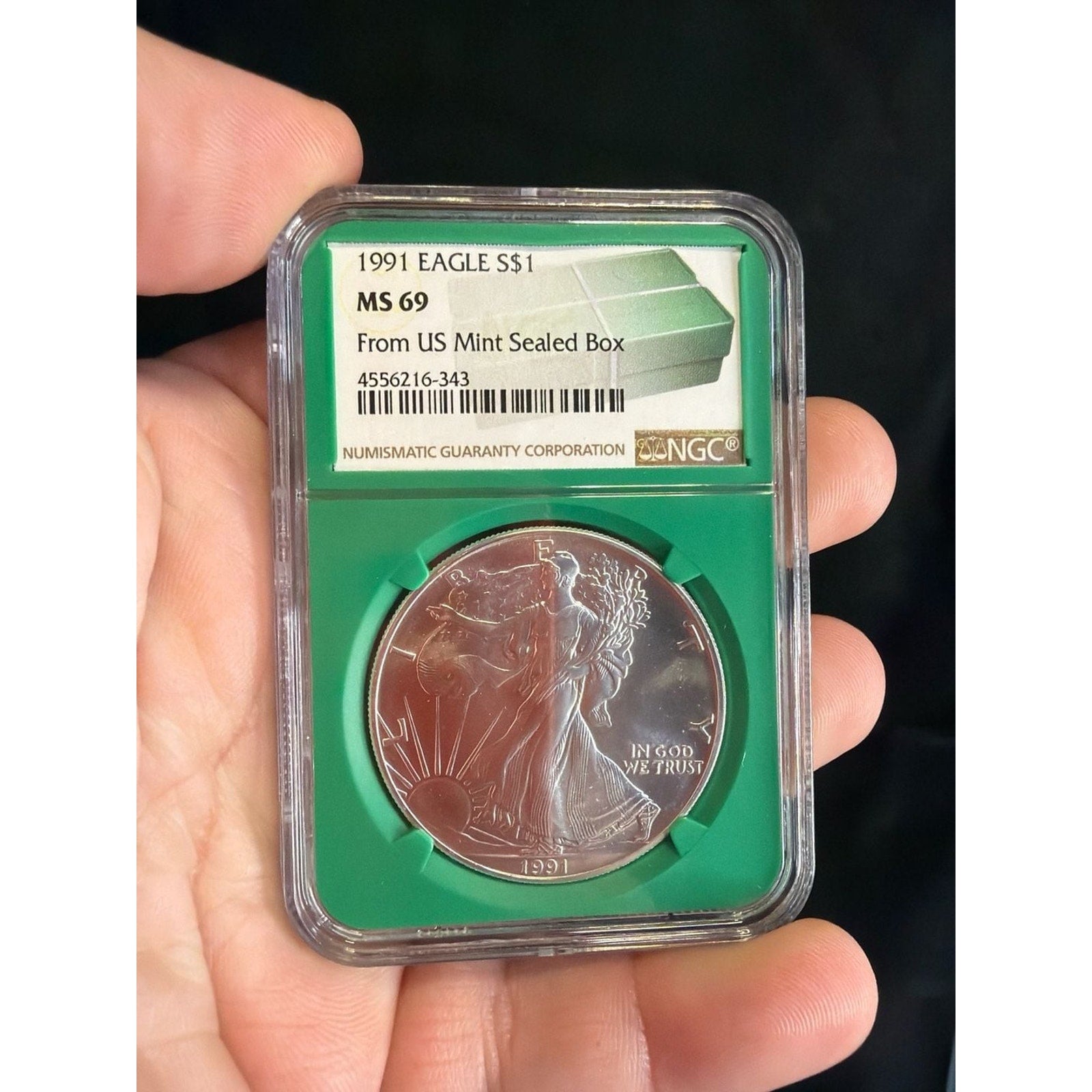 1991 American Silver Eagle NGC MS69 Green Label - From US Mint Sealed Box