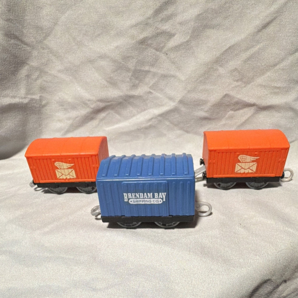 Brendam Bay Shipping Co. Blue Orange Plastic Rolling Stock Train Cars Set
