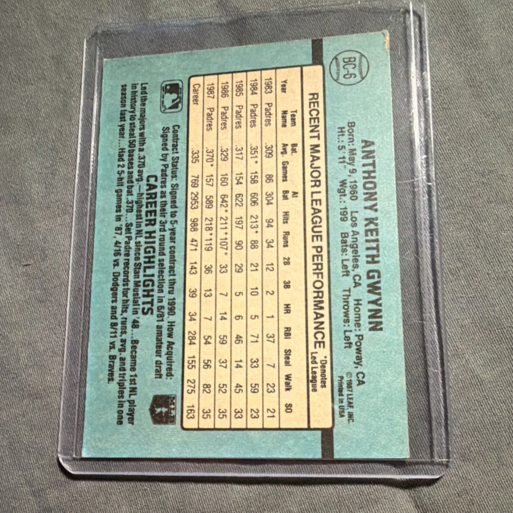 Donruss 1988 MVP Tony Gwynn #BC-6 San Diego Padres Baseball Card MLB