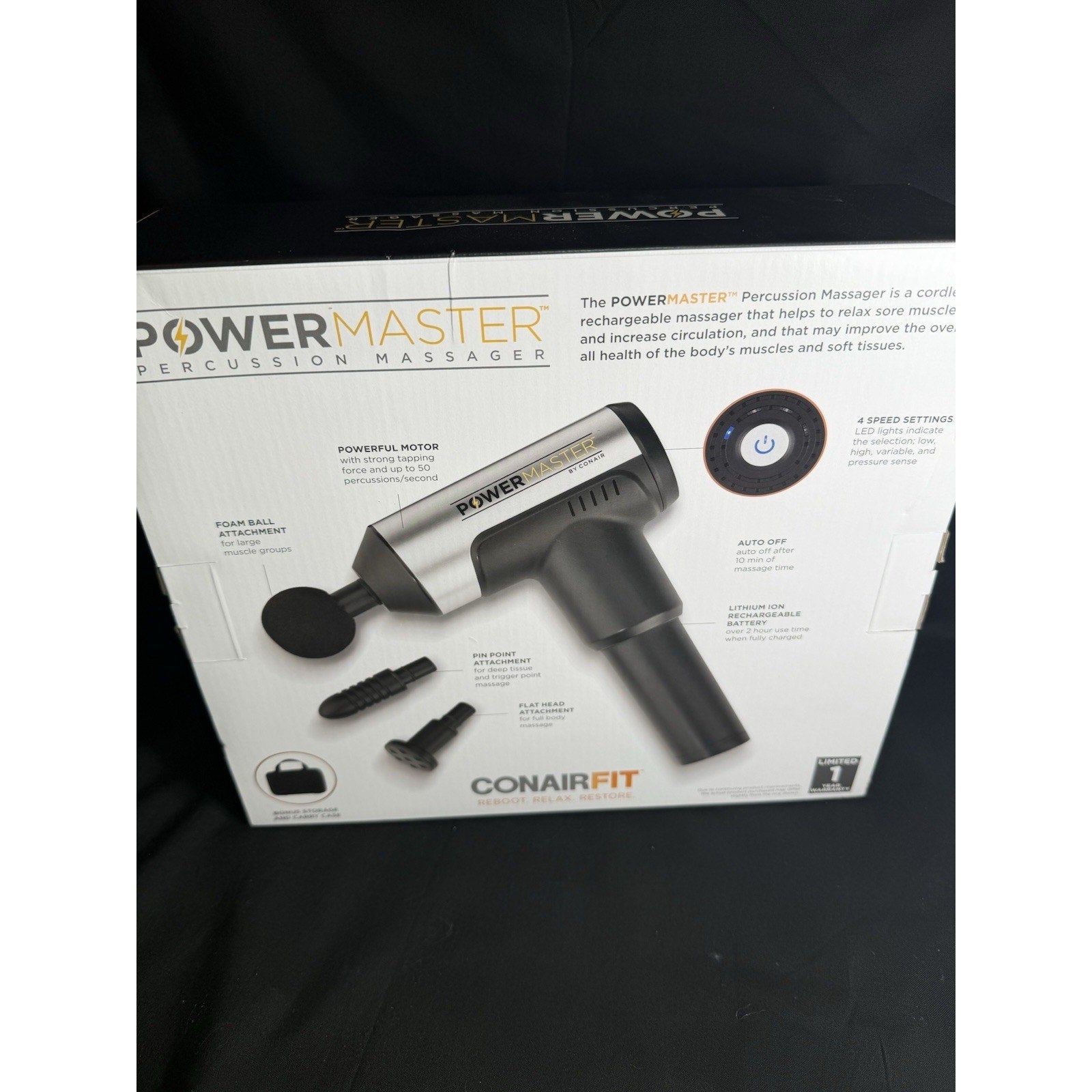 Conairfit Cordless Rechargeable Power Master Percussion Massager 4Speed Setting