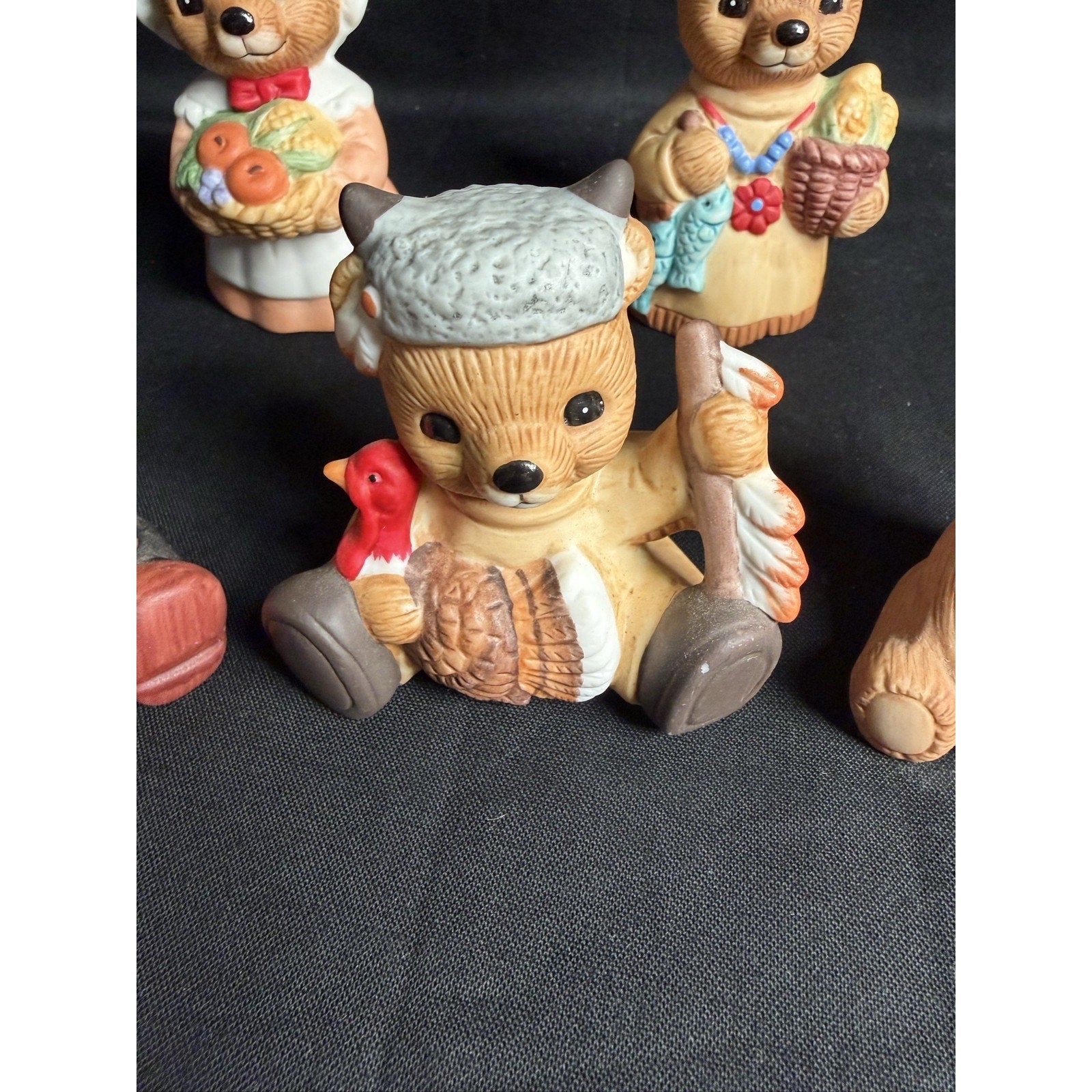 HOMCO Thanksgiving Fall Teddy Bear Figurines Lot of 5 Ceramic 5312 Decor (F7)