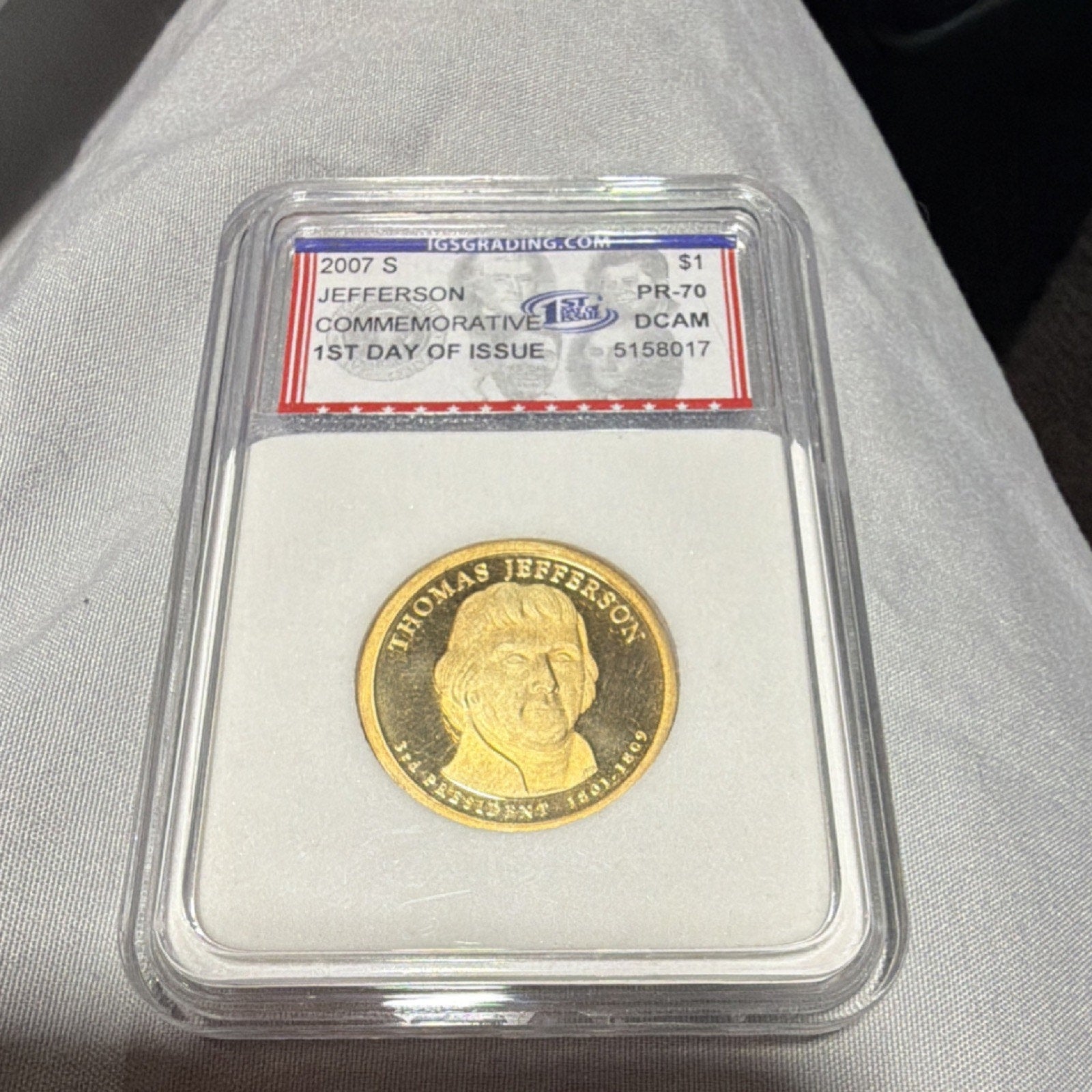 2007 S Thomas Jefferson $1 Presidential Proof Coin PR-70 Deep Cameo ICG