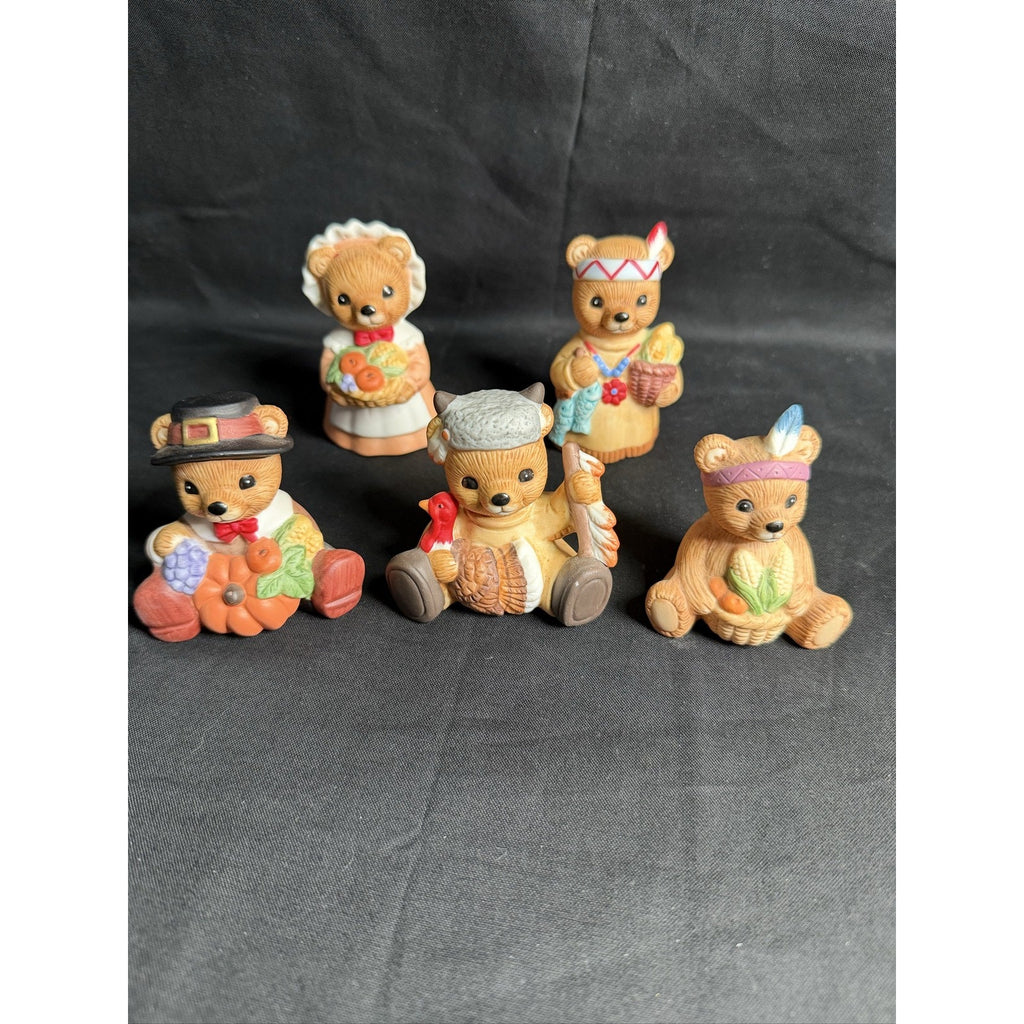 HOMCO Thanksgiving Fall Teddy Bear Figurines Lot of 5 Ceramic 5312 Decor (F7)