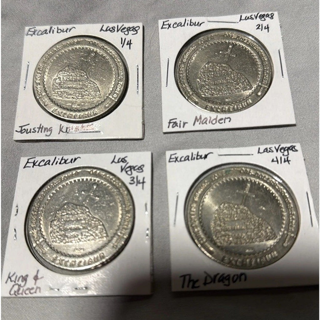 Excalibur Vegas $1 Gaming Tokens 4pc Merlin Joust Dragon Historic Slot