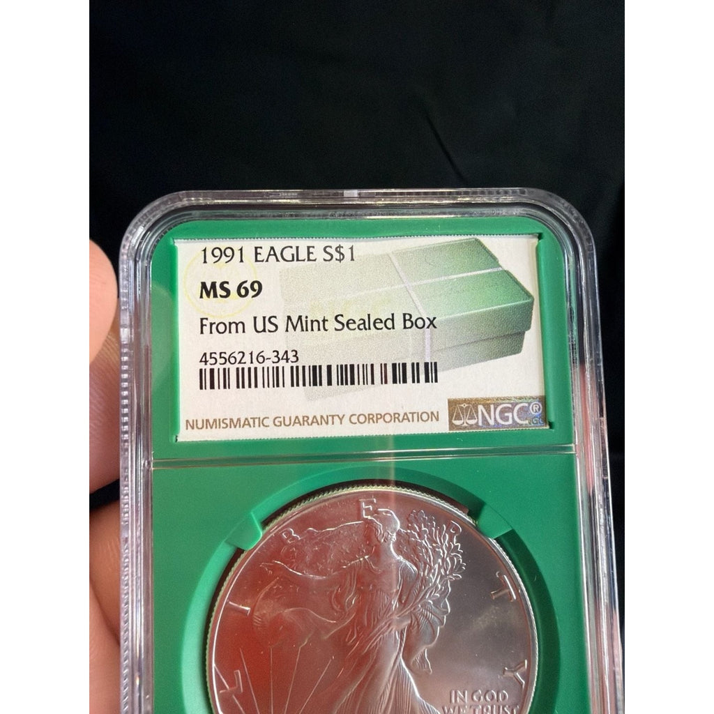 1991 American Silver Eagle NGC MS69 Green Label - From US Mint Sealed Box